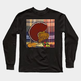 Vintage Thanksgiving Turkey on Flannel Look Background Graphic Design, available on many products Long Sleeve T-Shirt